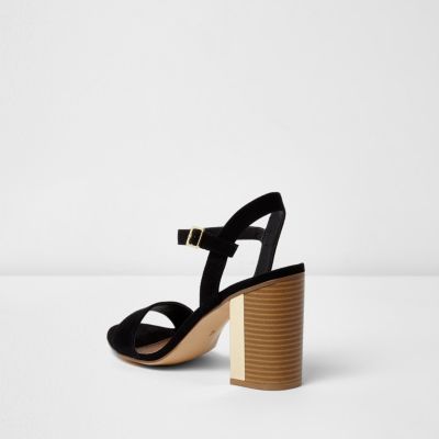 Black faux suede block heel sandals